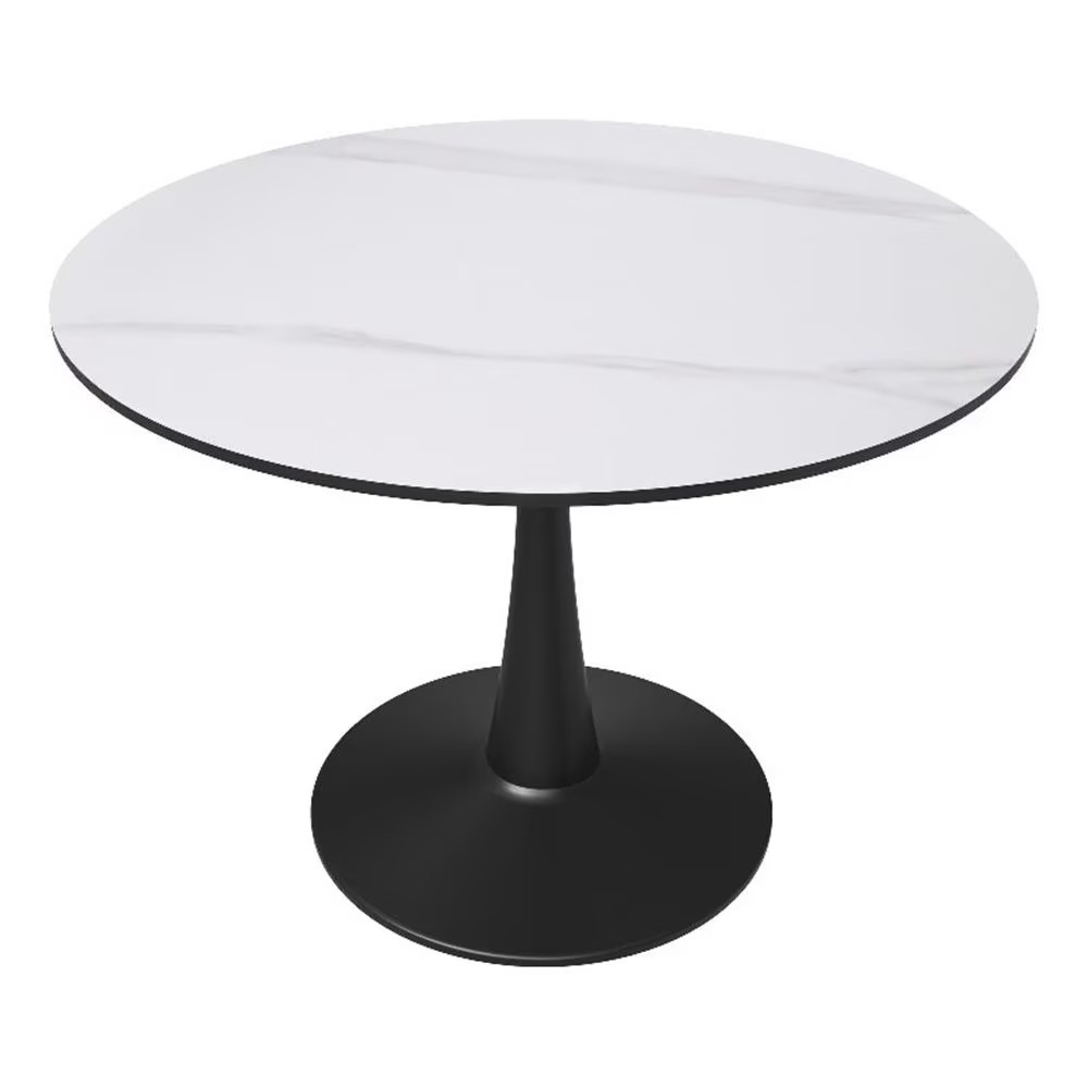 Mesa "Perla", Tablero marmoleado hueso, base negra