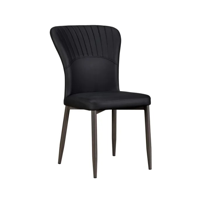 Silla Concha, Asiento en cuero negro, patas de metal